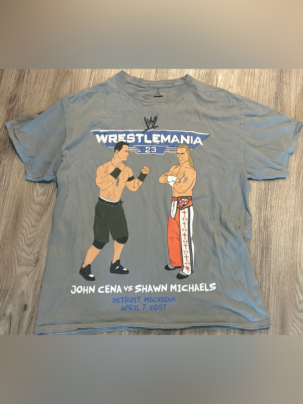 WWE Grey WrestleMania 23 John Cena vs Shawn Michaels 2007 Graphic Tee